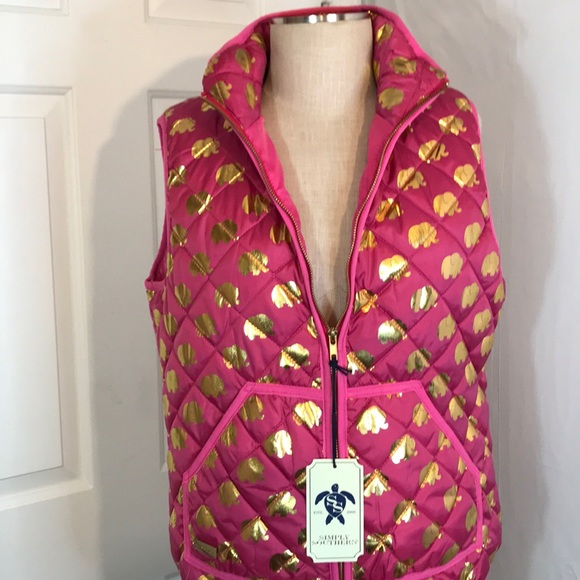 NWT Simply Southern Pink & Gold Elephant Puff Vest - Picture 9 of 9